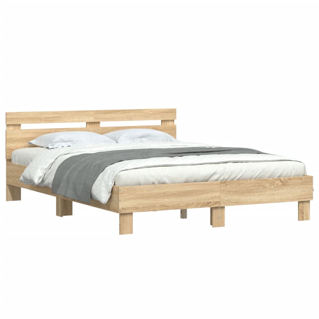 sengeramme med sengegavl og LED-lys 150x200 cm sonoma-eg