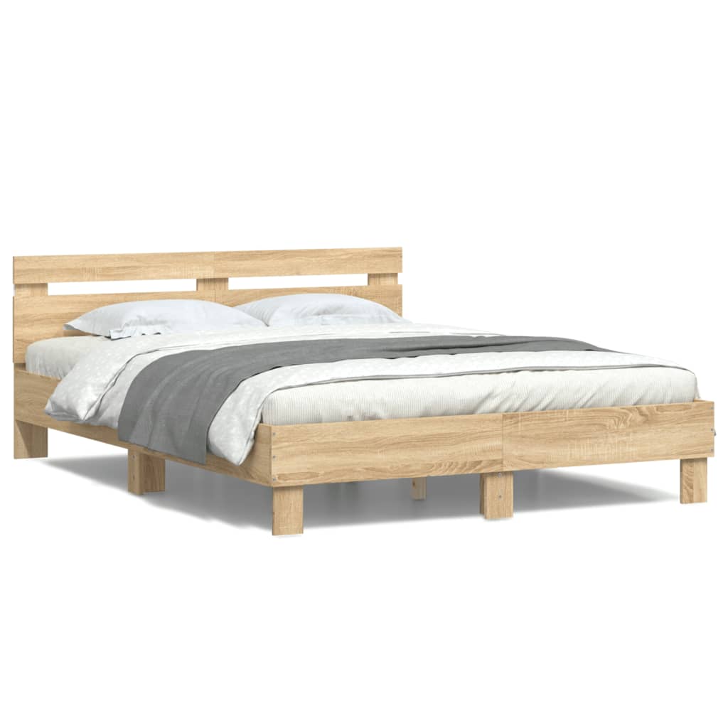 sengeramme med sengegavl og LED-lys 150x200 cm sonoma-eg