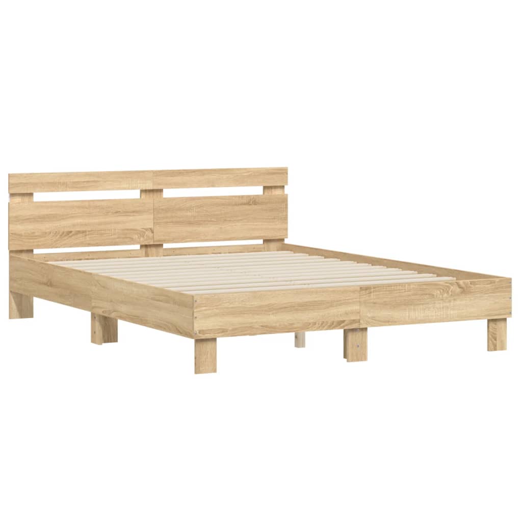 sengeramme med sengegavl og LED-lys 150x200 cm sonoma-eg