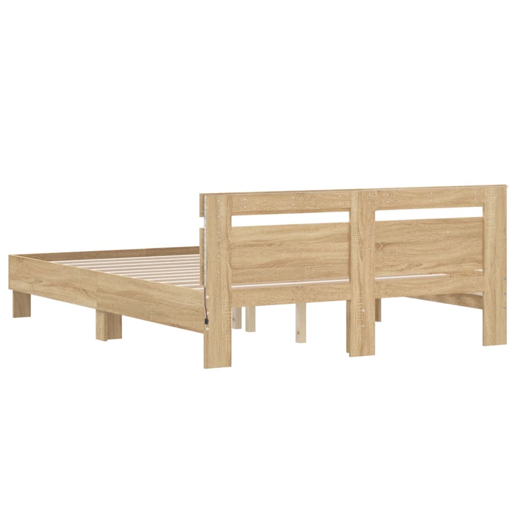 sengeramme med sengegavl og LED-lys 150x200 cm sonoma-eg