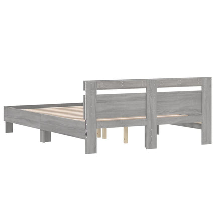 sengeramme med sengegavl og LED-lys 140x200 cm grå sonoma-eg