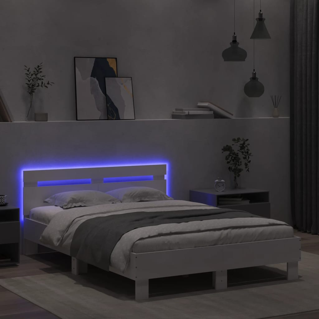 sengeramme med sengegavl og LED-lys 120x200 cm hvid