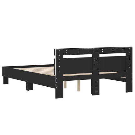 sengeramme med sengegavl og LED-lys 120x200 cm sort