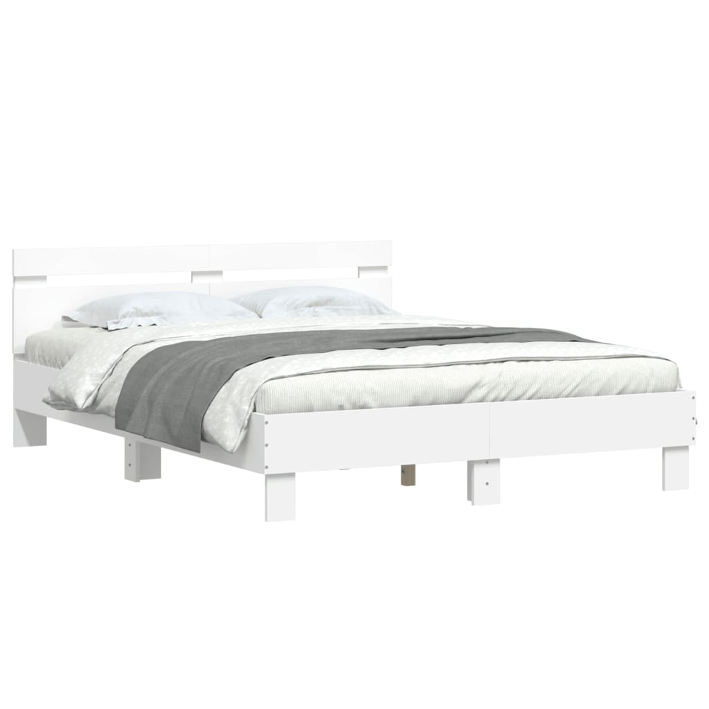 sengeramme med sengegavl og LED-lys 140x190 cm sonoma-eg