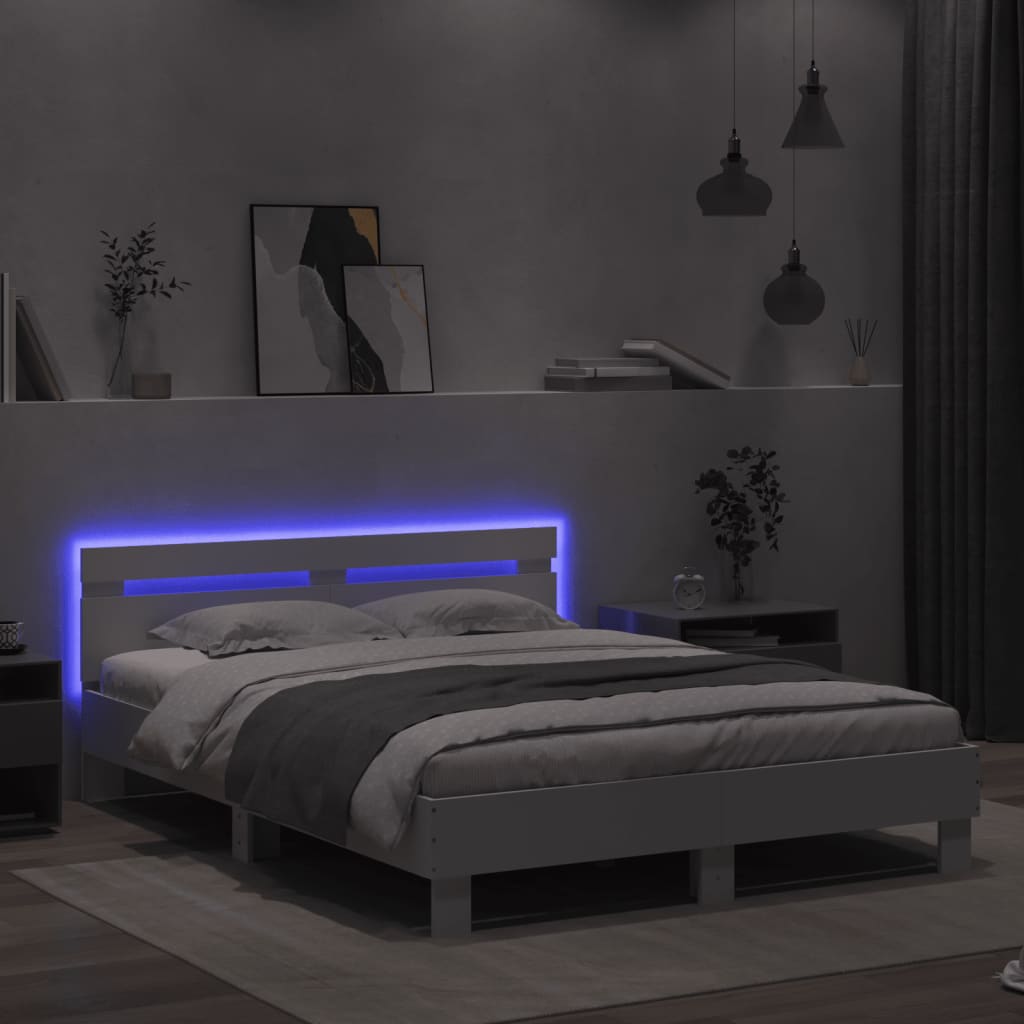 sengeramme med sengegavl og LED-lys 140x190 cm sonoma-eg