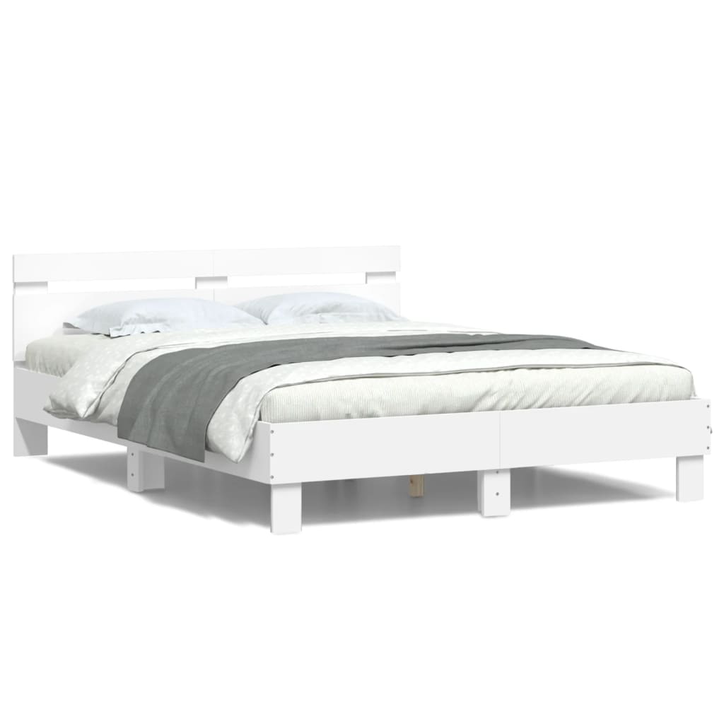 sengeramme med sengegavl og LED-lys 140x190 cm sonoma-eg