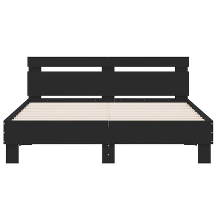 sengeramme med sengegavl og LED-lys 140x190 cm sort