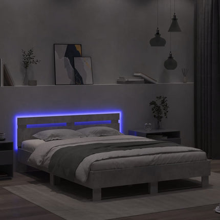 sengeramme med sengegavl og LED-lys 140x190 cm betongrå