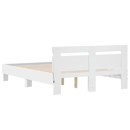 sengeramme med sengegavl og LED-lys 135x190 cm hvid