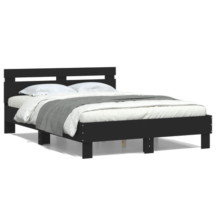 sengeramme med sengegavl og LED-lys 135x190 cm sort