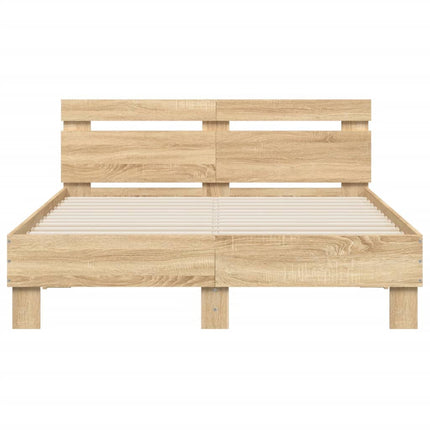 sengeramme med sengegavl og LED-lys 135x190 cm sonoma-eg