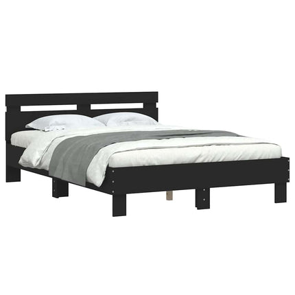 sengeramme med sengegavl og LED-lys 120x190 cm sort