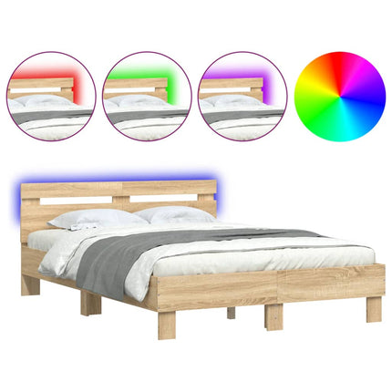 sengeramme med sengegavl og LED-lys 120x190 cm sonoma-eg