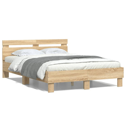 sengeramme med sengegavl og LED-lys 120x190 cm sonoma-eg