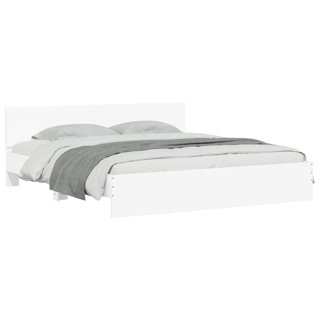 sengeramme med sengegavl og LED-lys 200x200 cm hvid