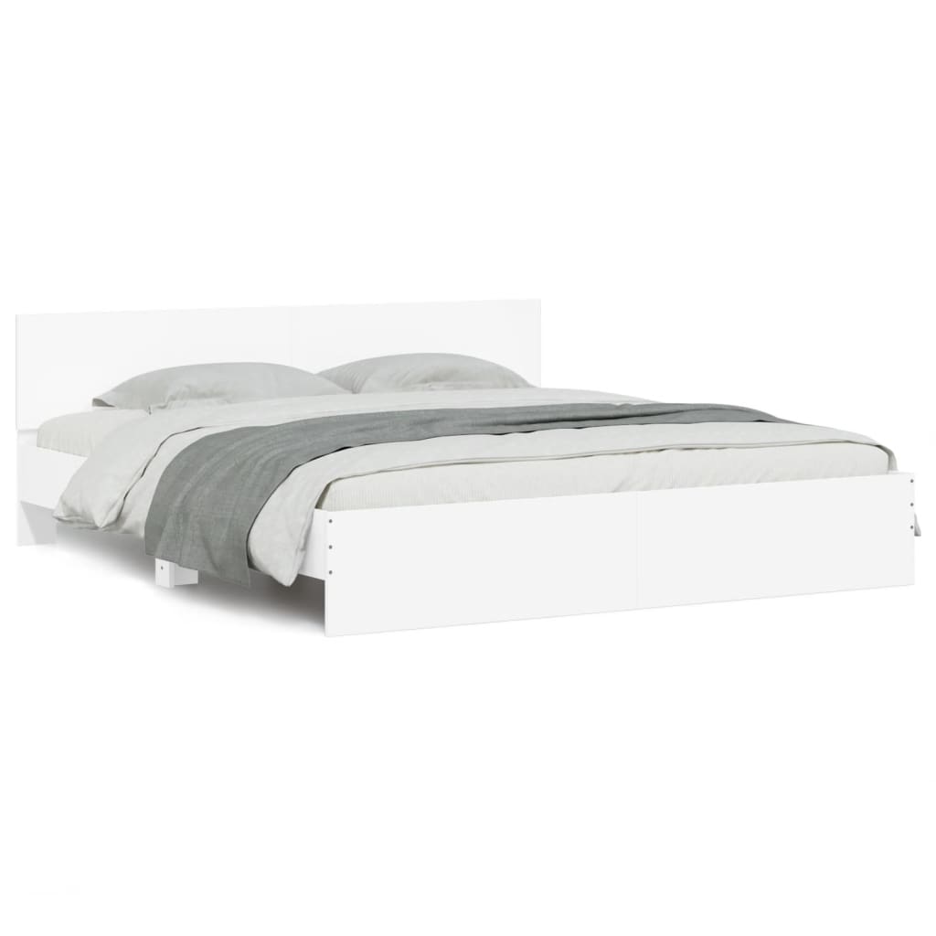 sengeramme med sengegavl og LED-lys 200x200 cm hvid