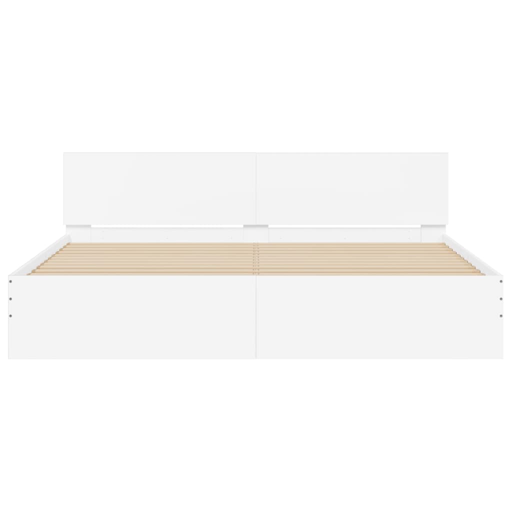 sengeramme med sengegavl og LED-lys 200x200 cm hvid