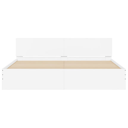 sengeramme med sengegavl og LED-lys 200x200 cm hvid