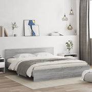 sengeramme med sengegavl og LED-lys 200x200 cm grå sonoma-eg
