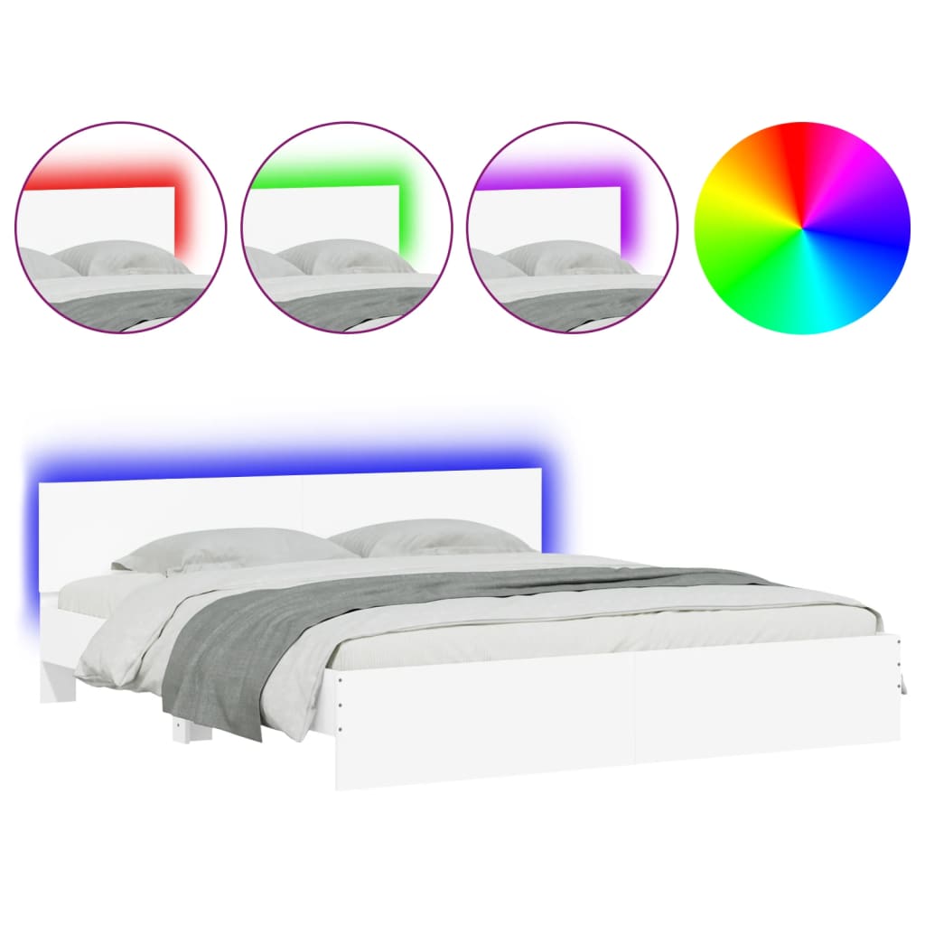 sengeramme med sengegavl og LED-lys 180x200 cm hvid