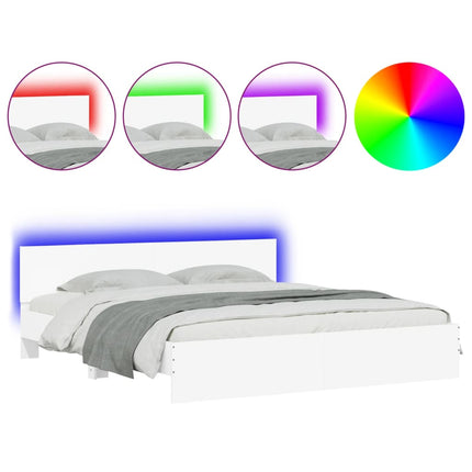 sengeramme med sengegavl og LED-lys 180x200 cm hvid