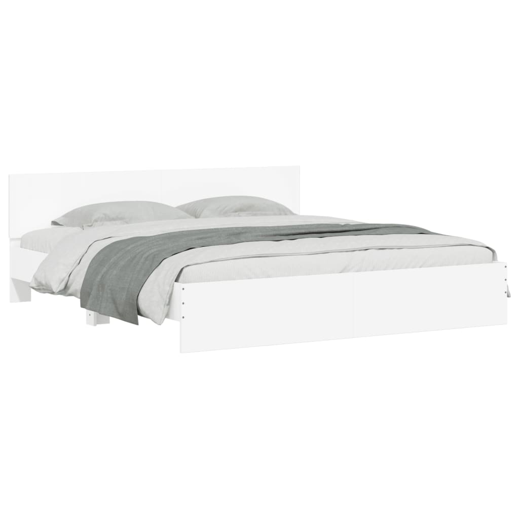 sengeramme med sengegavl og LED-lys 180x200 cm hvid