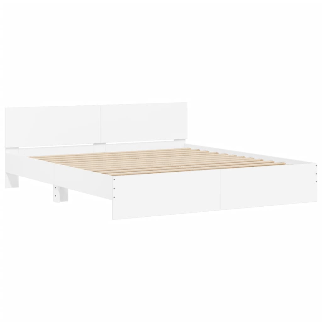 sengeramme med sengegavl og LED-lys 180x200 cm hvid