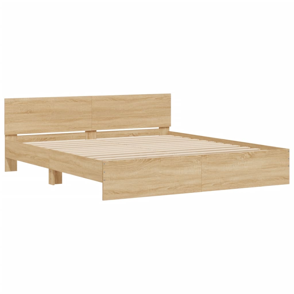 sengeramme med sengegavl og LED-lys 180x200 cm sonoma-eg
