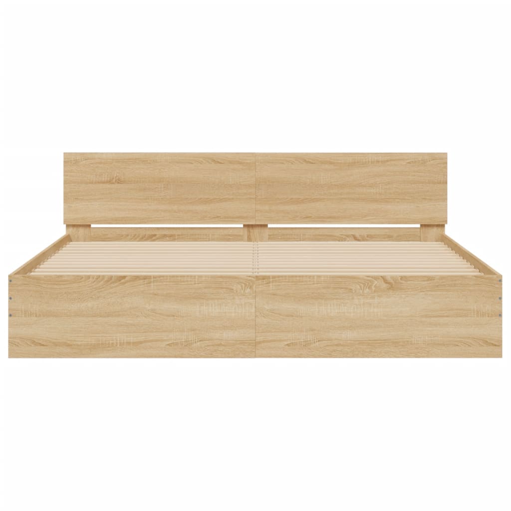 sengeramme med sengegavl og LED-lys 180x200 cm sonoma-eg