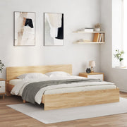 sengeramme med sengegavl og LED-lys 180x200 cm sonoma-eg