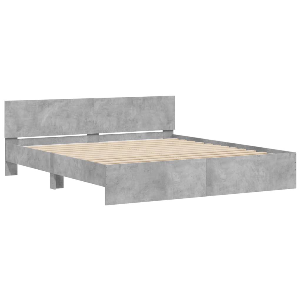 sengeramme med sengegavl og LED-lys 180x200 cm betongrå