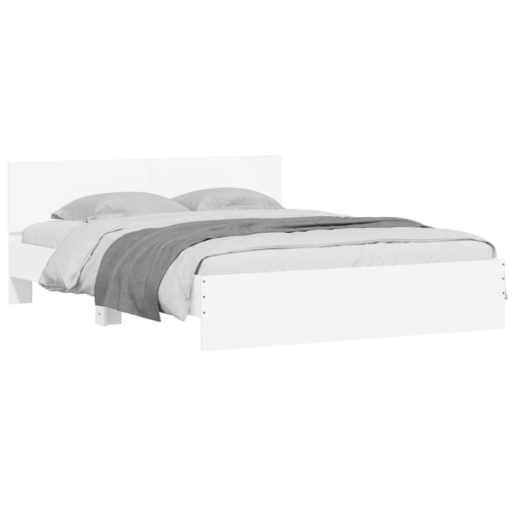 sengeramme med sengegavl og LED-lys 160x200 cm hvid