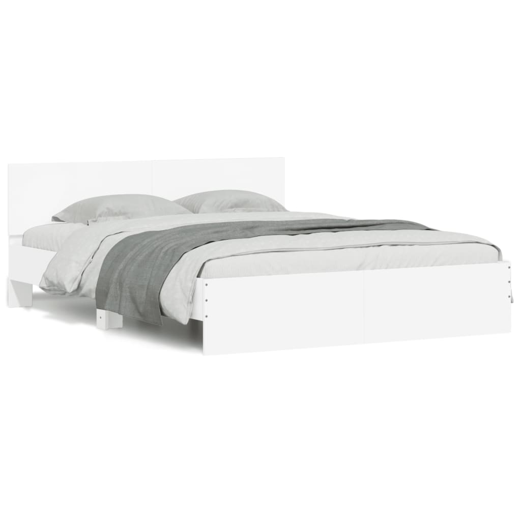 sengeramme med sengegavl og LED-lys 160x200 cm hvid