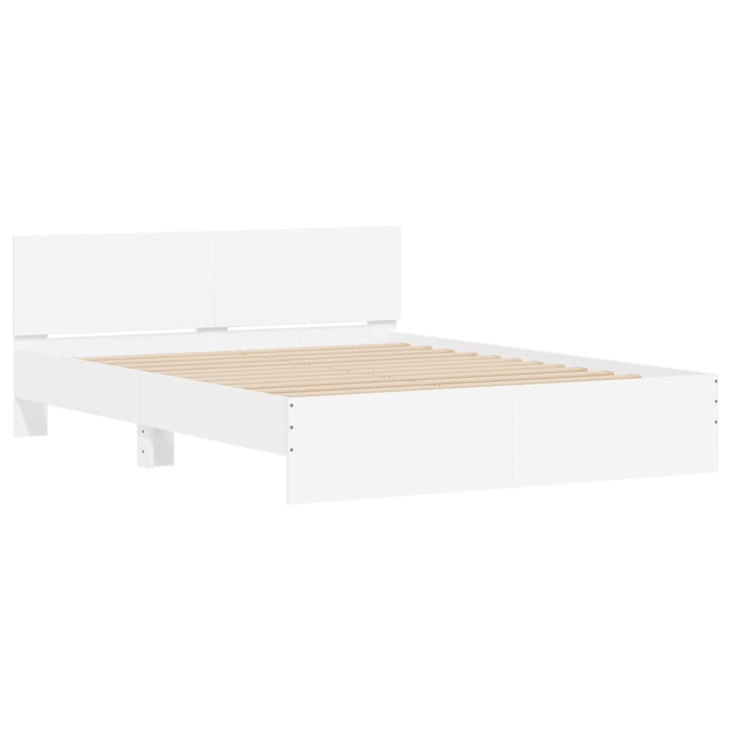 sengeramme med sengegavl og LED-lys 160x200 cm hvid