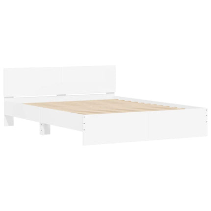sengeramme med sengegavl og LED-lys 150x200 cm hvid