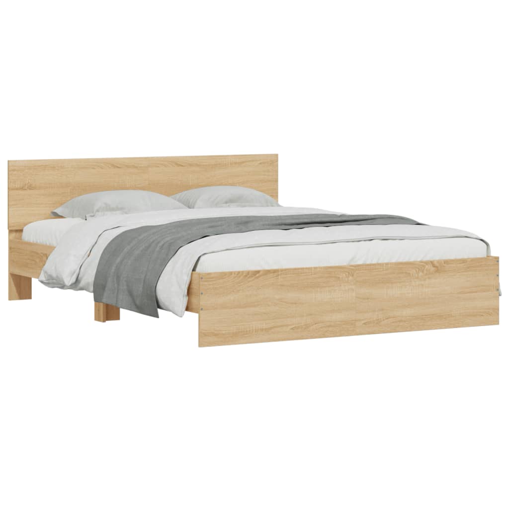 sengeramme med sengegavl og LED-lys 150x200 cm sonoma-eg