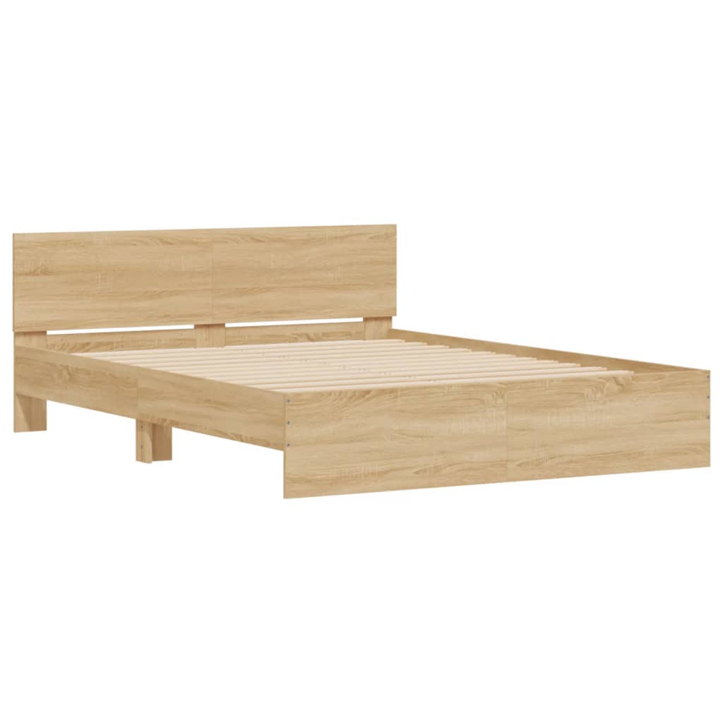 sengeramme med sengegavl og LED-lys 150x200 cm sonoma-eg