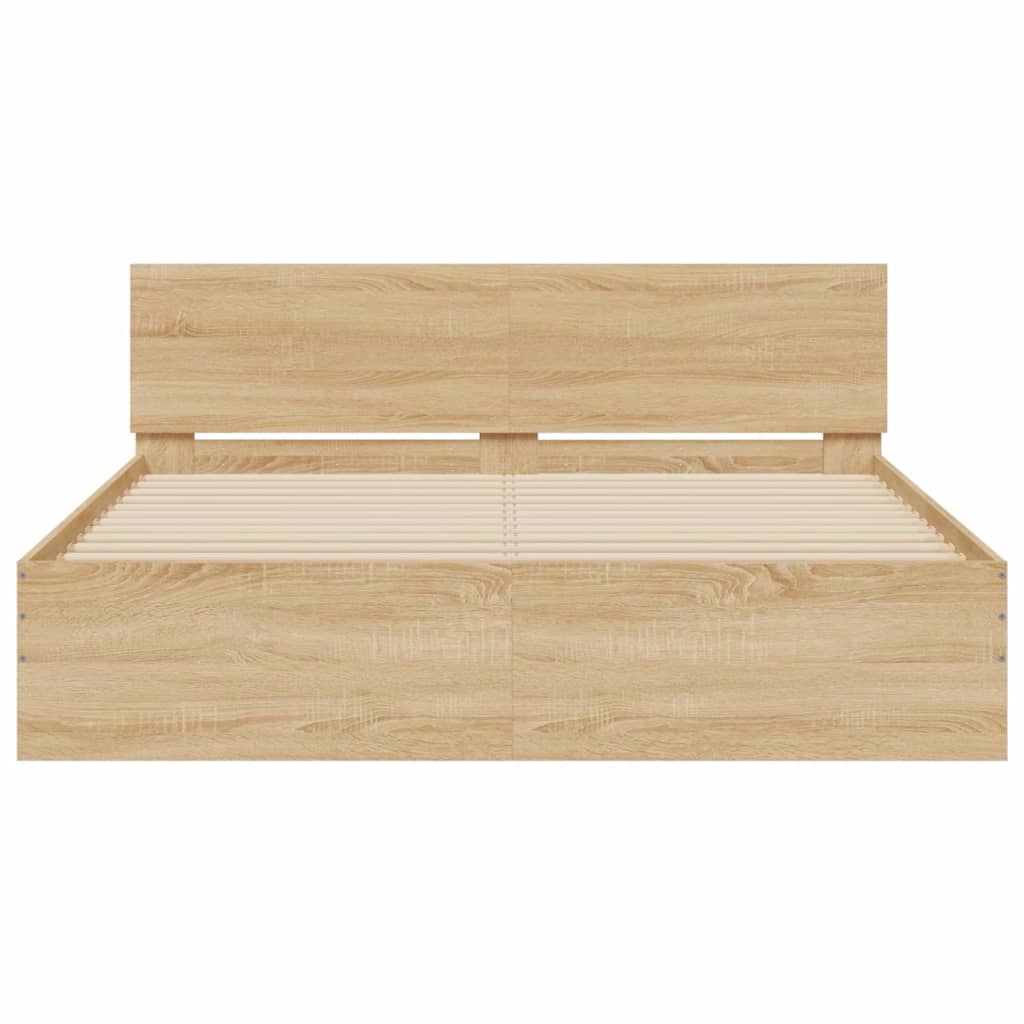 sengeramme med sengegavl og LED-lys 150x200 cm sonoma-eg