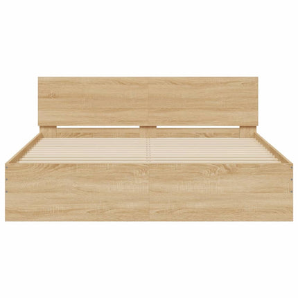 sengeramme med sengegavl og LED-lys 150x200 cm sonoma-eg