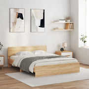 sengeramme med sengegavl og LED-lys 150x200 cm sonoma-eg
