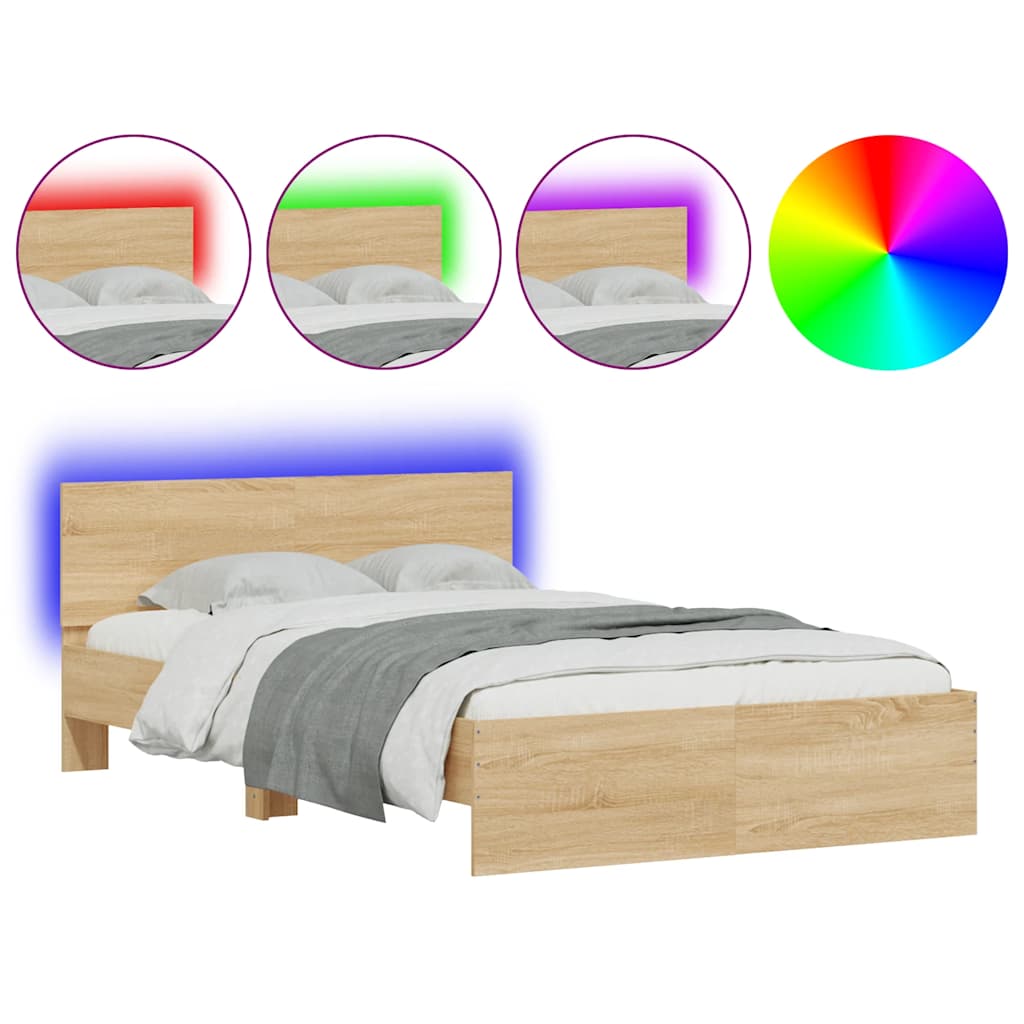 sengeramme med sengegavl og LED-lys 120x200 cm sonoma-eg