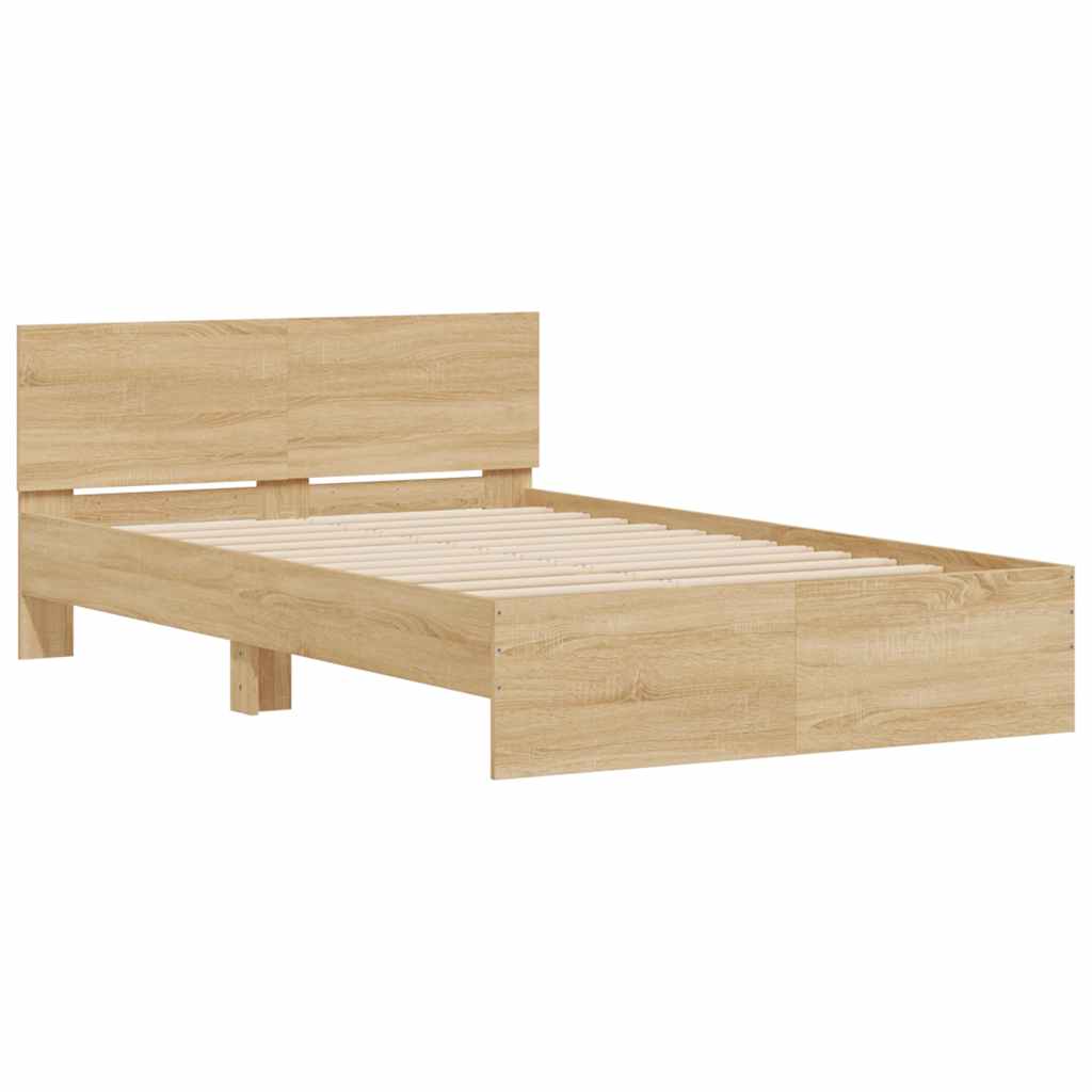 sengeramme med sengegavl og LED-lys 120x200 cm sonoma-eg