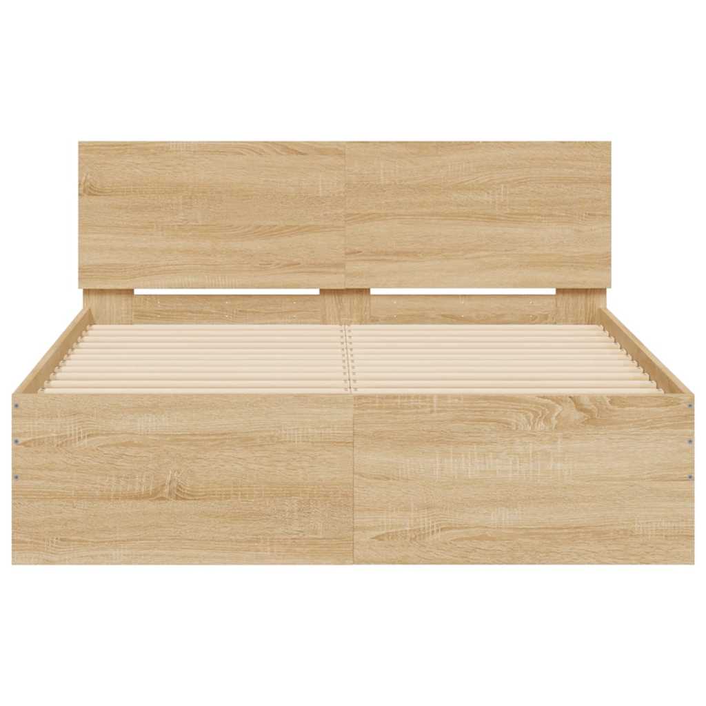 sengeramme med sengegavl og LED-lys 120x200 cm sonoma-eg