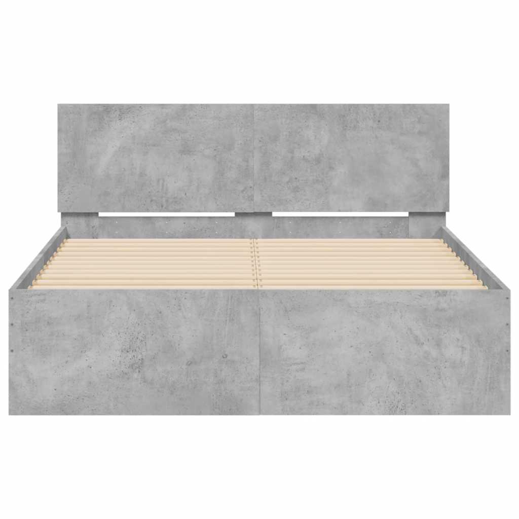 sengeramme med sengegavl og LED-lys 120x200 cm betongrå