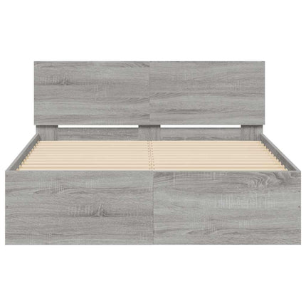 sengeramme med sengegavl og LED-lys 120x200 cm grå sonoma-eg
