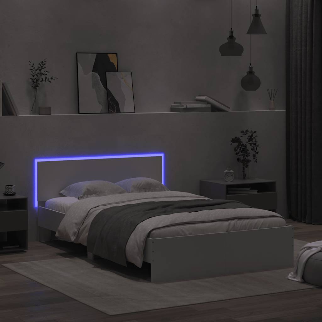 sengeramme med sengegavl og LED-lys 140x190 cm sonoma-eg