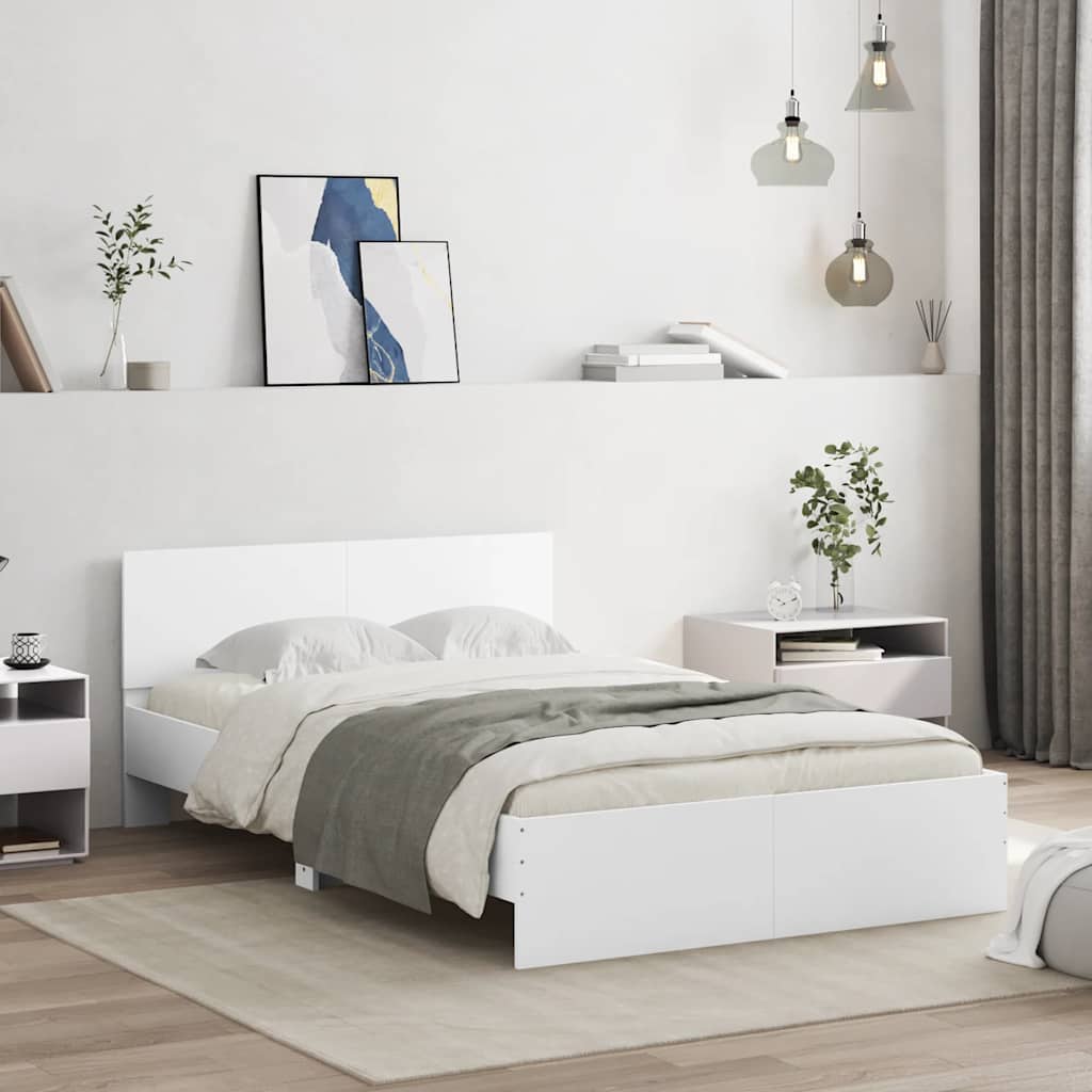 sengeramme med sengegavl og LED-lys 140x190 cm sonoma-eg