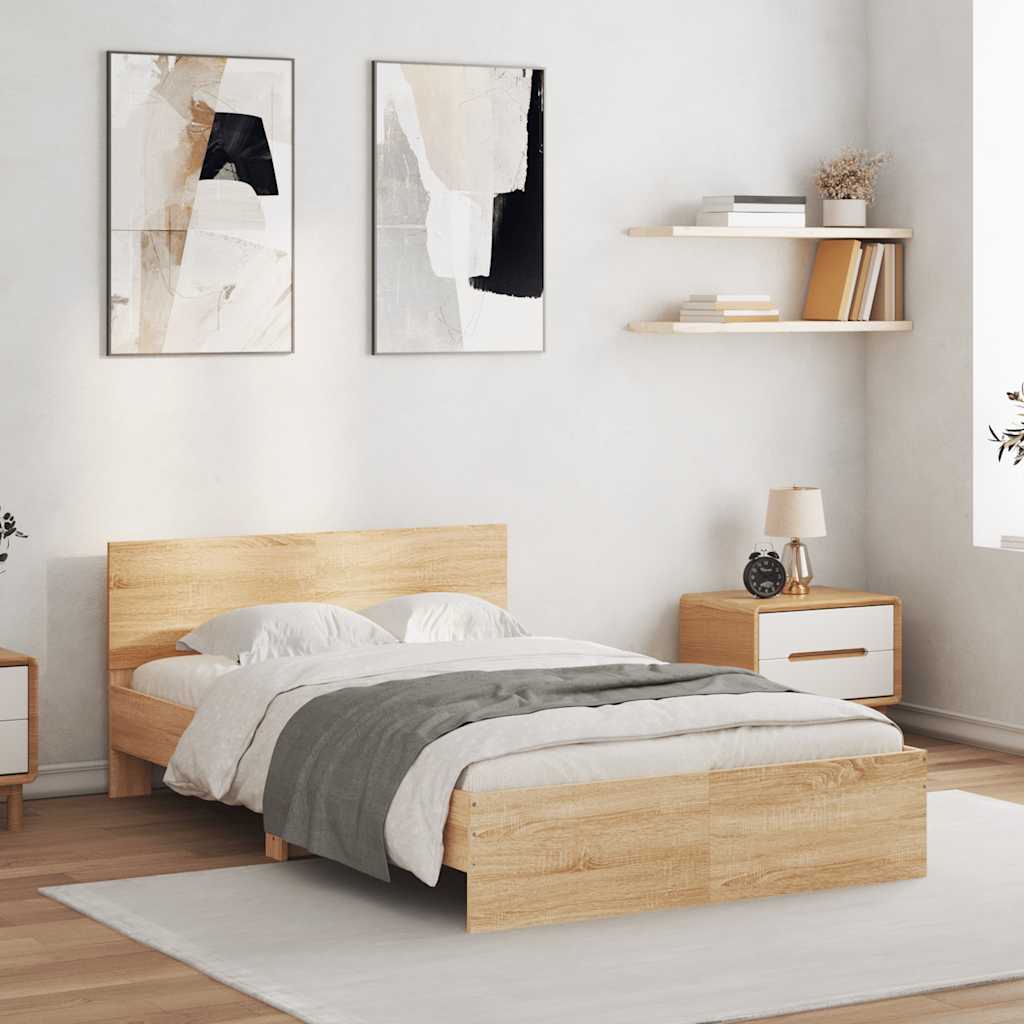 sengeramme med sengegavl og LED-lys 140x190 cm sonoma-eg