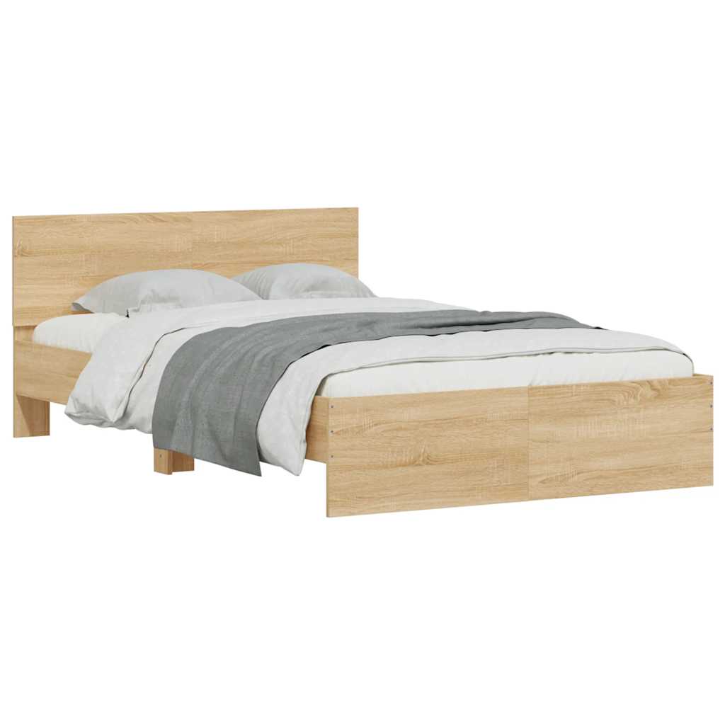 sengeramme med sengegavl og LED-lys 140x190 cm sonoma-eg