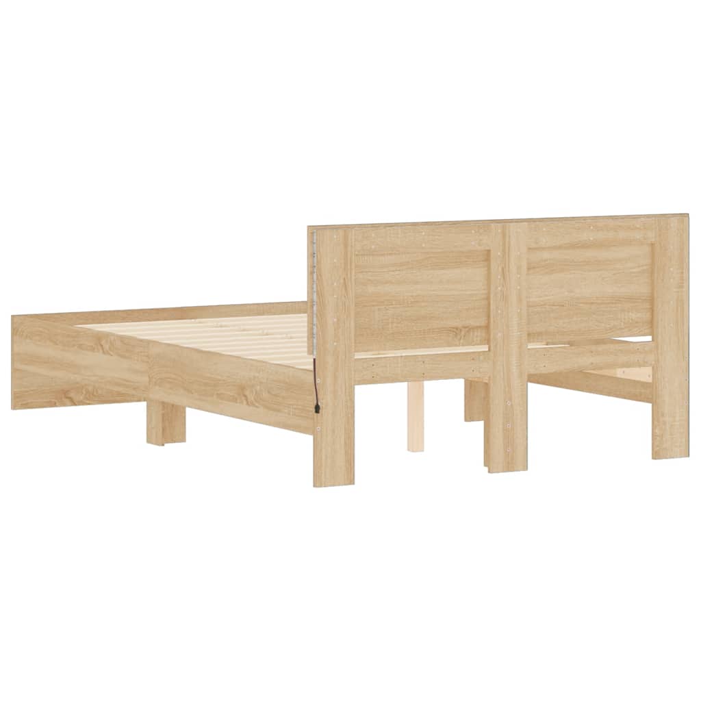 sengeramme med sengegavl og LED-lys 140x190 cm sonoma-eg